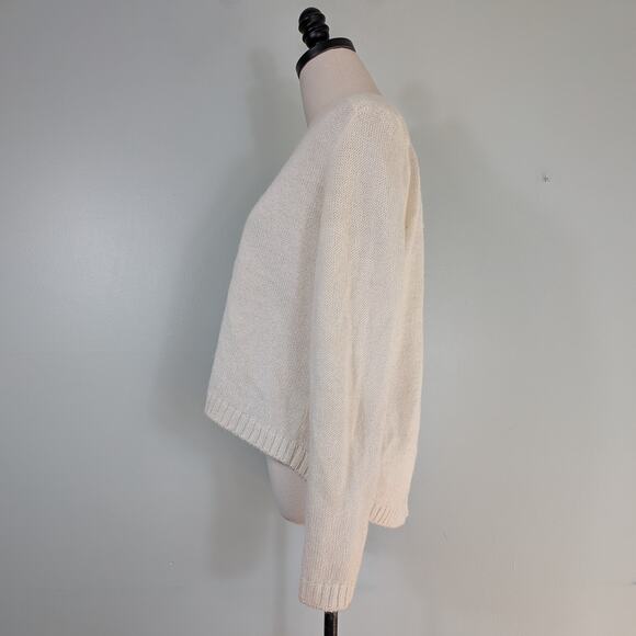 Jenni Kayne Alpaca Sweater M Cream Pullover Wool Slit Open Back Crew Neck Work - Picture 2 of 9
